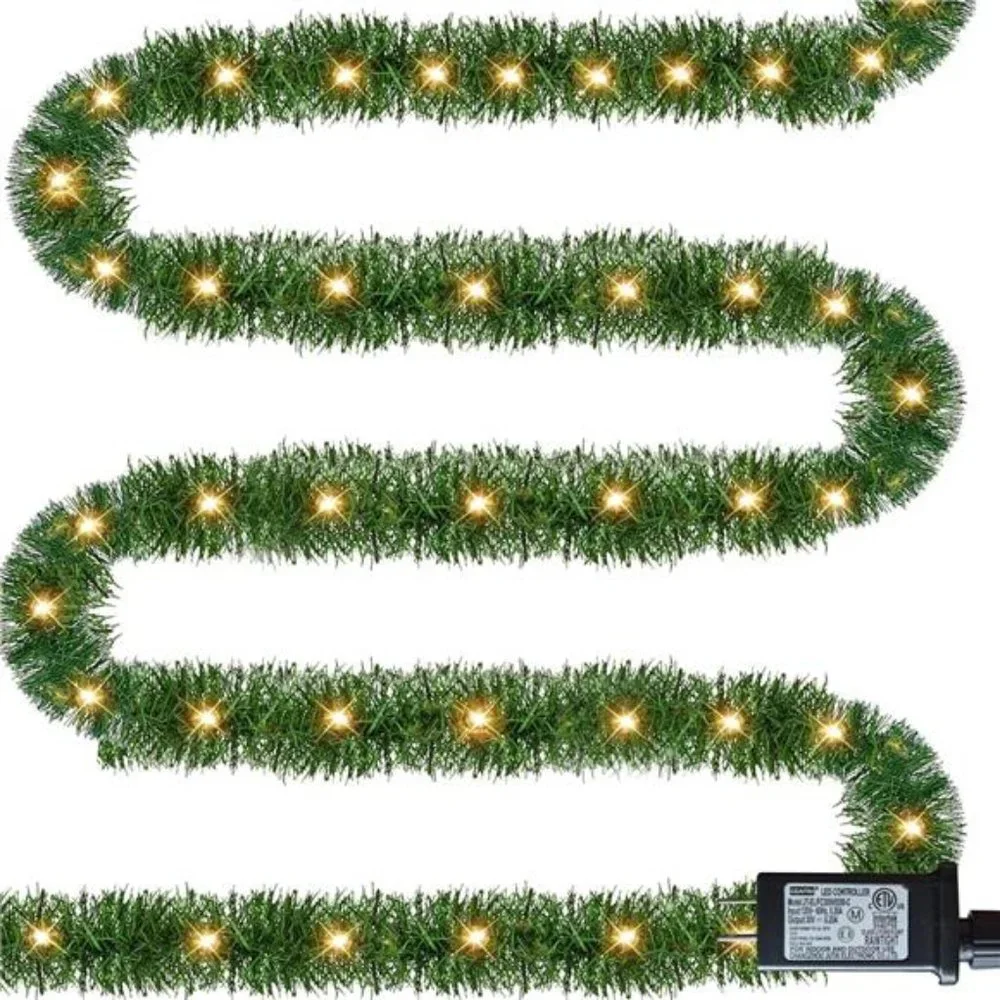 50 FT Pre-lit Christmas Garland, 150 LED Lights Lighted Artificial Pine Garlands